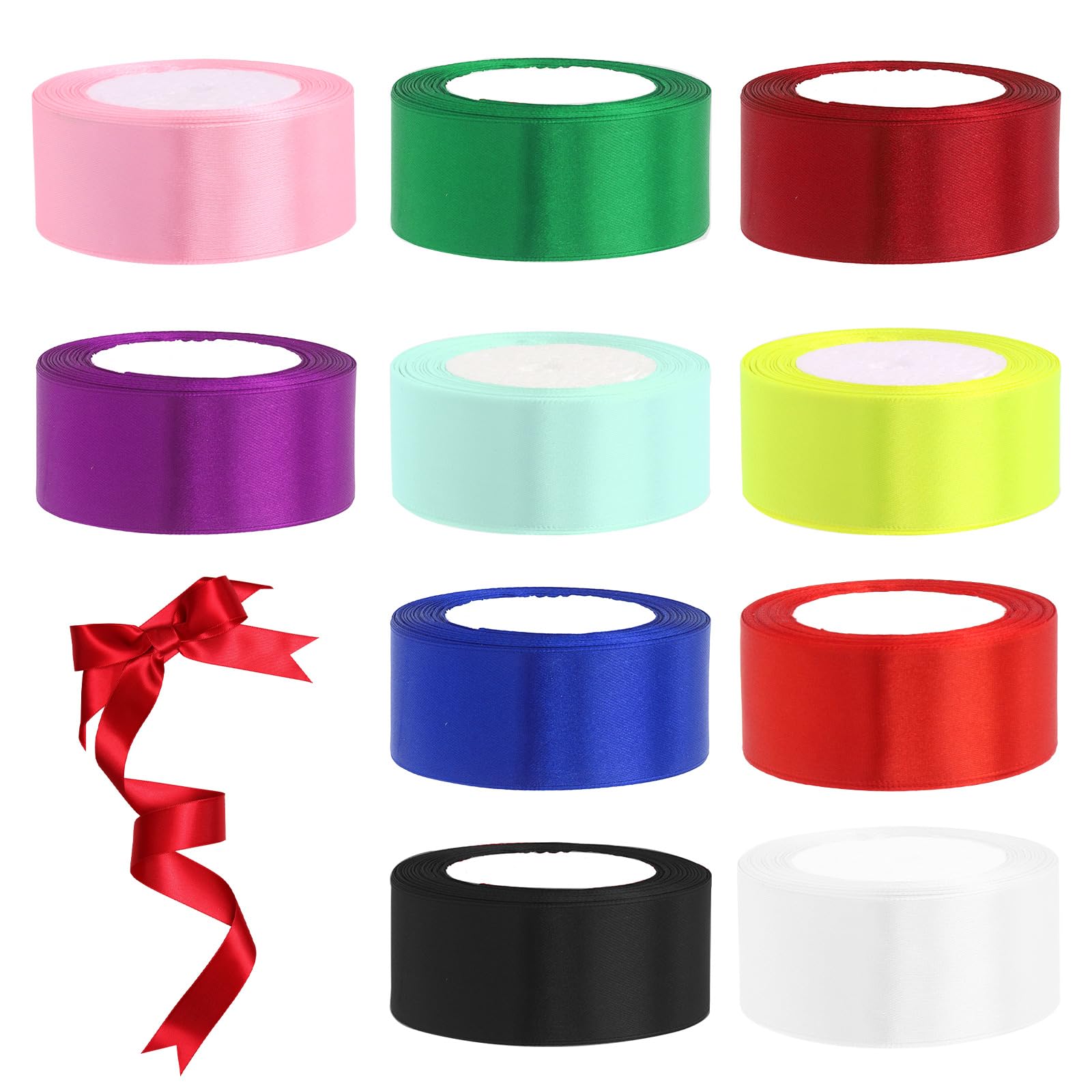 Swpeet 10 Rolls 10 Colors 1-1/2" x 25 Yards Single Faced Polyester Ribbon Fabric Satin Ribbon Assortment Kit, Gift Wrap Ribbons for Gift Wrapping, Crafts, Party Decoration - Total Length 250 Yards