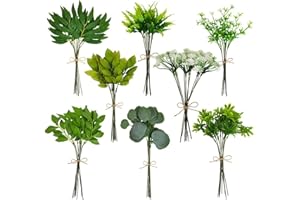 80Pcs 8 Kinds Faux Plants Stems, Mixed Artificial Eucalyptus Stems, Plants Artificial Bouquet for Wedding Bouquets Floral Arr