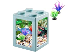 FINDING LAUREL Small Fish Tank, Mini Betta Fish Tank Stackable Cube Tank with Fish Tank Decor, Ant Feeding Case Mini Reptile Row Box (Green)