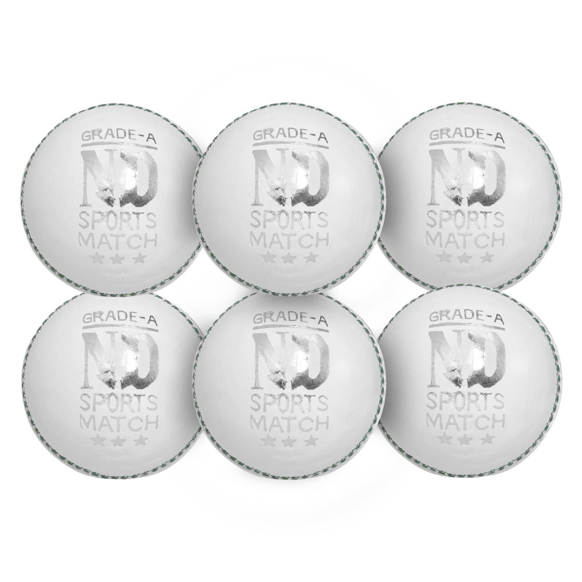 ND Sports Match Quality Cricket Balls Grade A Cricket Ball Senior 5.5Oz County Ball (White-P6)