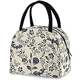 Goth Bat Flora Flowers Lunch Bag for Women Men Reusable Insulated Lunch Tote Bag for Office Work School Picnic Hiking