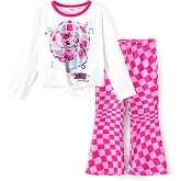 Disney Girls Outfits Long Sleeve Knot Front Shirt Flare Pants 2PC Clothes | Officially Licensed丨Cute Character Graphics丨Retro Inspired丨Soft Stretch丨Comfy Fit丨Lightweight丨Elastic Waist丨Gift-Ready