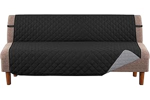 MeilleMaison Futon Sofa Slipcovers Reversible Quilted Armless Futon Cover Water Resistant Furniture Protector with Elastic Straps for Pets/Kids/Dog(Futon, Black/Grey) (MMCLKSFDFTC6)