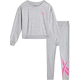 Reebok Girls Pants Set - 2 Piece Lightweight Long Sleeve Shirt and Girls Leggings Outfit - Breathable Athletic Outfits
