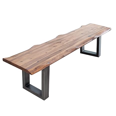 Massive Baumstamm Bank Genesis 180 cm Akazie Massivholz Baumkante Sitzbank mit Kufengestell Industrial Finish