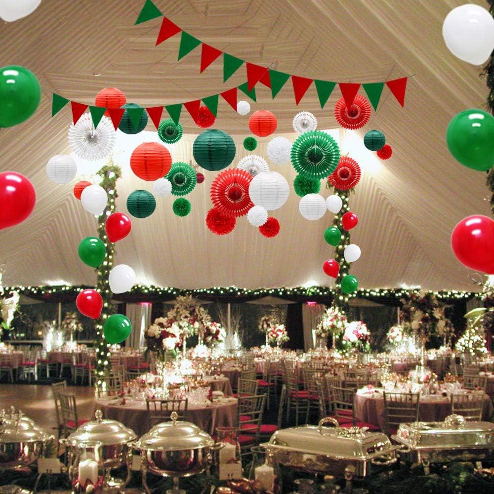 Meiduo Red Green White Christmas Fiesta Brands Mexican Italian Party Decorations Paper Fans Lanterns Flower Pom Poms Felt Pennant Balloons for Graduations St. Patrick's Day Birthday Baby Shower: Health & Personal Care