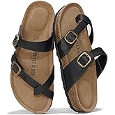 Project Cloud 100% Genuine Leather Womens Sandals -Lightweight Womens Slides Memory Foam Insole & Cork Footbed Sandals Women - Non-Slip Beach Essentials Summer Sandals for Women 2026 (Lian)