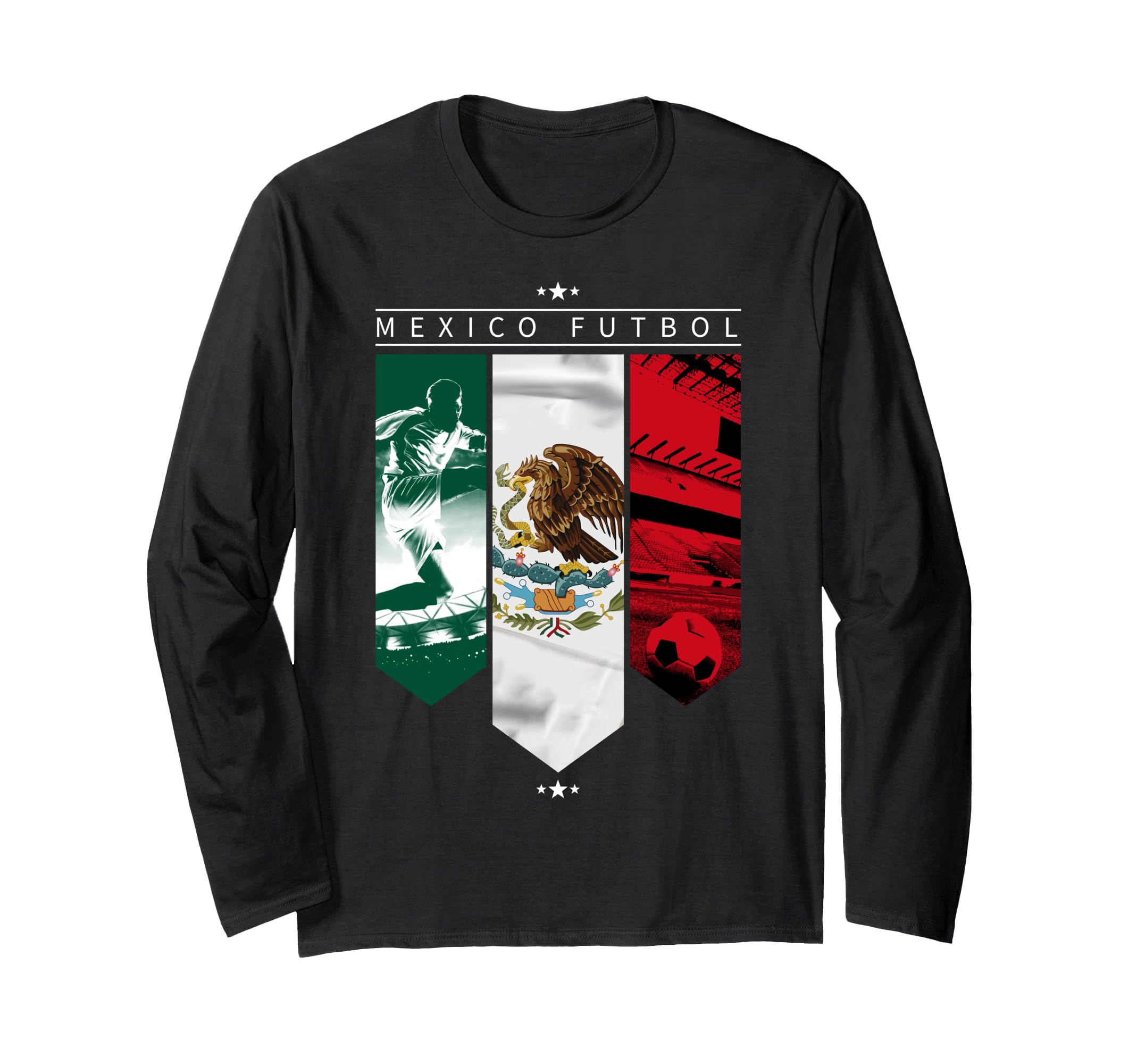 Mexico Futbol Three Panels Red White Green Long Sleeve T-Shirt