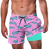 Cozople Men's Swim Trunks with Compression Liner 5.5" Inseam Quick Dry Bathing Suit Boxer Brief Lined Swim Shorts Swimwear
