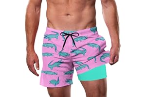 Cozople Men's Swim Trunks with Compression Liner 5.5" Inseam Quick Dry Bathing Suit Boxer Brief Lined Swim Shorts Swimwear