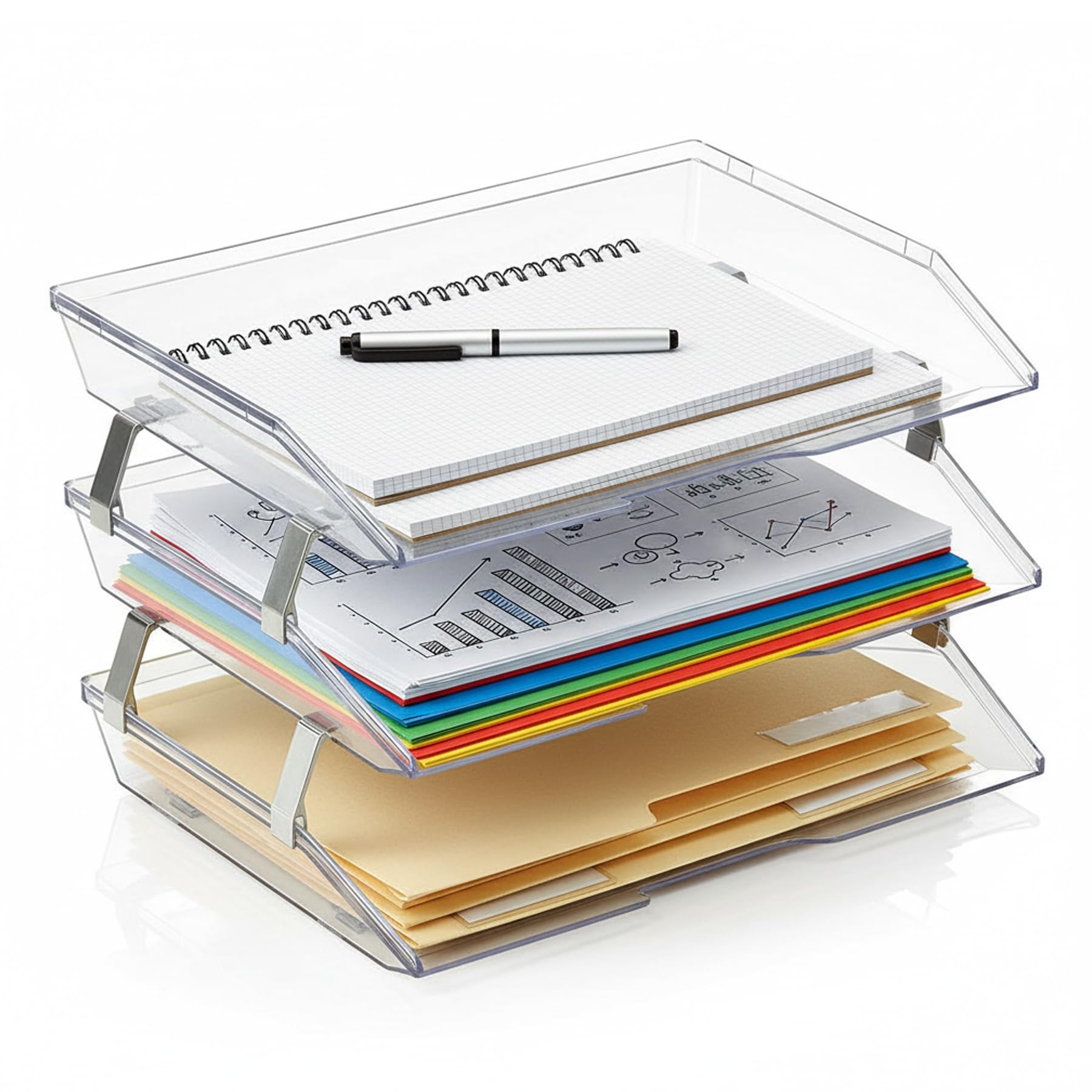 Acrimet Facility 3 Tier Letter Tray, Side Load, Letter Size/A4, Desktop File Organizer, Plastic (Clear Crystal Color)