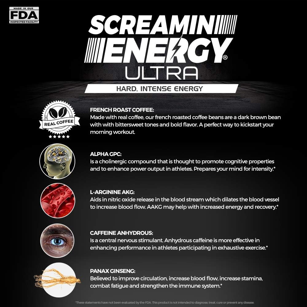 Screamin Energy Max Hit/Ultra Combo Pack - Energy Shots for Endurance and Performance with Caffeine, Panax Ginseng Extract, and Vitamins - 24 Count: Health & Personal Care