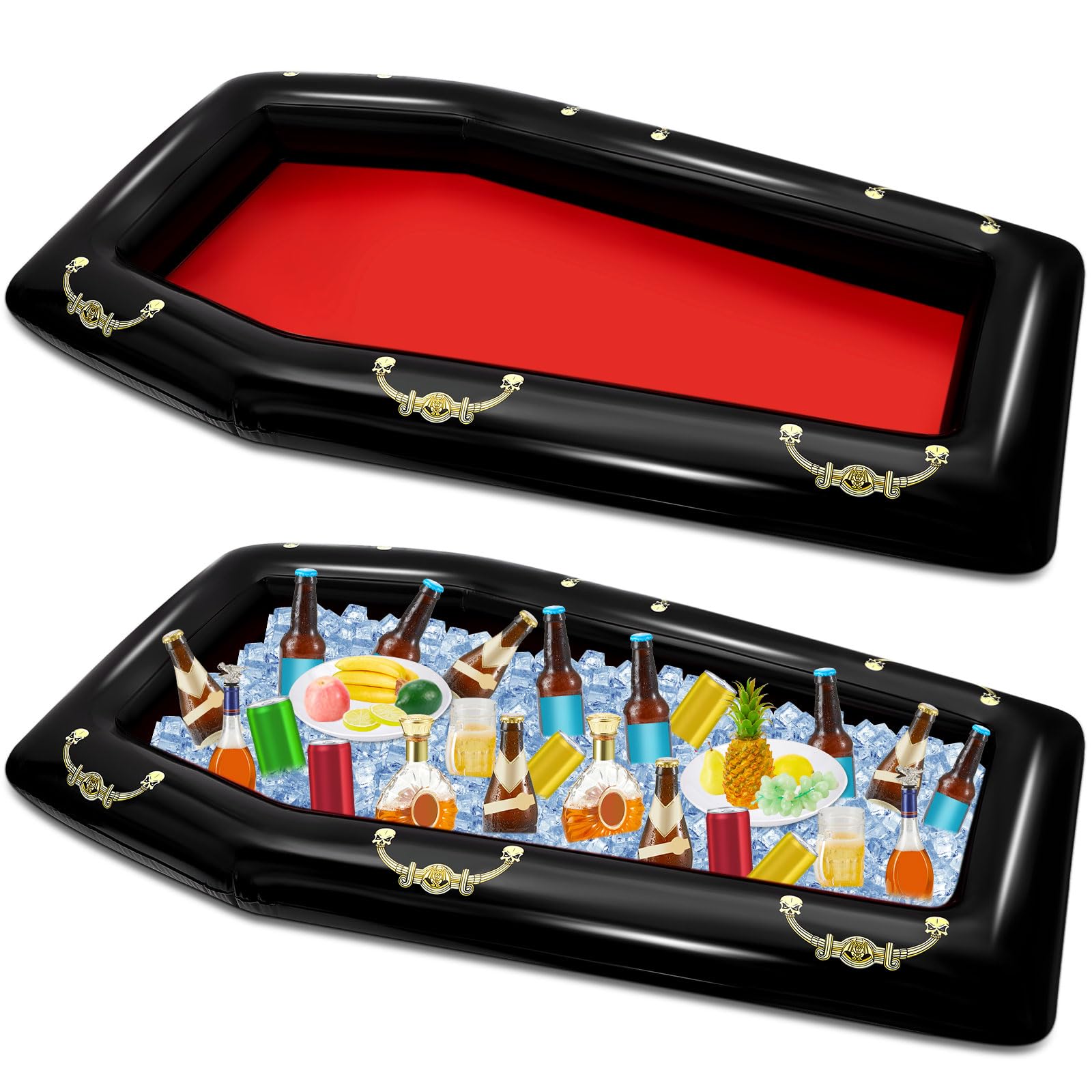 Photo 1 of Aoriher 2 Pack 52 Inch Inflatable Coffin Cooler Fake Coffin Floatie Drink Ice Chest Buffet Bucket Beverage Cooler for Summer Pool Picnic Barbecue Supplies Halloween Holiday Party Decoration (Red)
