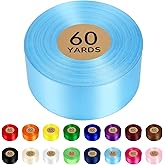PUSAEN Light Blue Satin Ribbon 1 1/2 inch, 60 Yards Single Face Fabric Ribbon for Flower Bouquet, DIY Crafts, Gift Wrapping, Wedding, Birthday Party Decoration