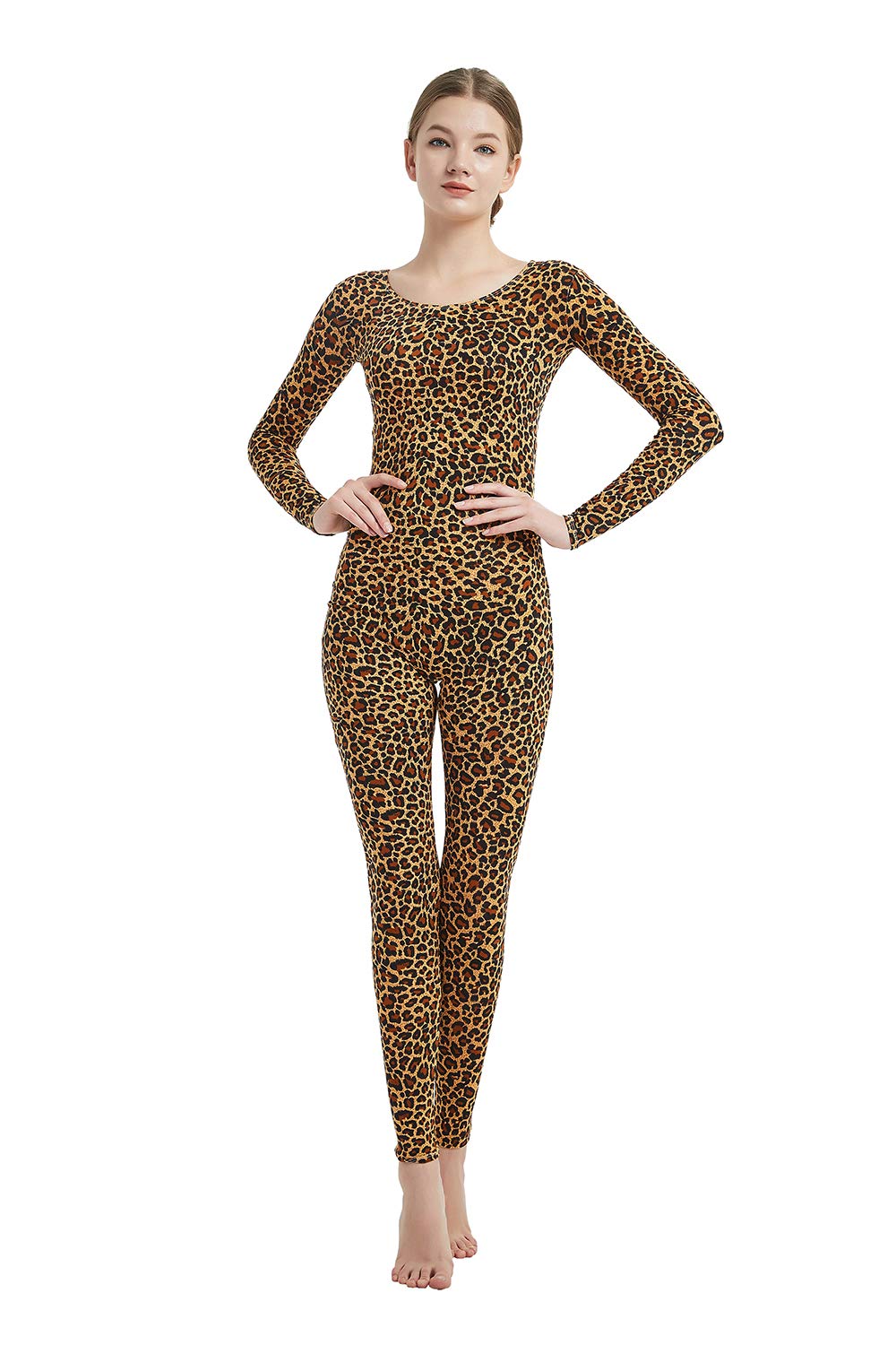View 1 of *USED*Full Bodysuit Womens Long Sleeve One Piece Jumpsuit Spandex Zentai Unitard (Large, Leopard)