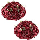 Inweder Red Roses Flowers Balls for Centerpieces: 2 PCS 15.7" Diam Flower Centerpieces for Tables in Wedding Reception Decorations Arrangement for Party Celebration Planners