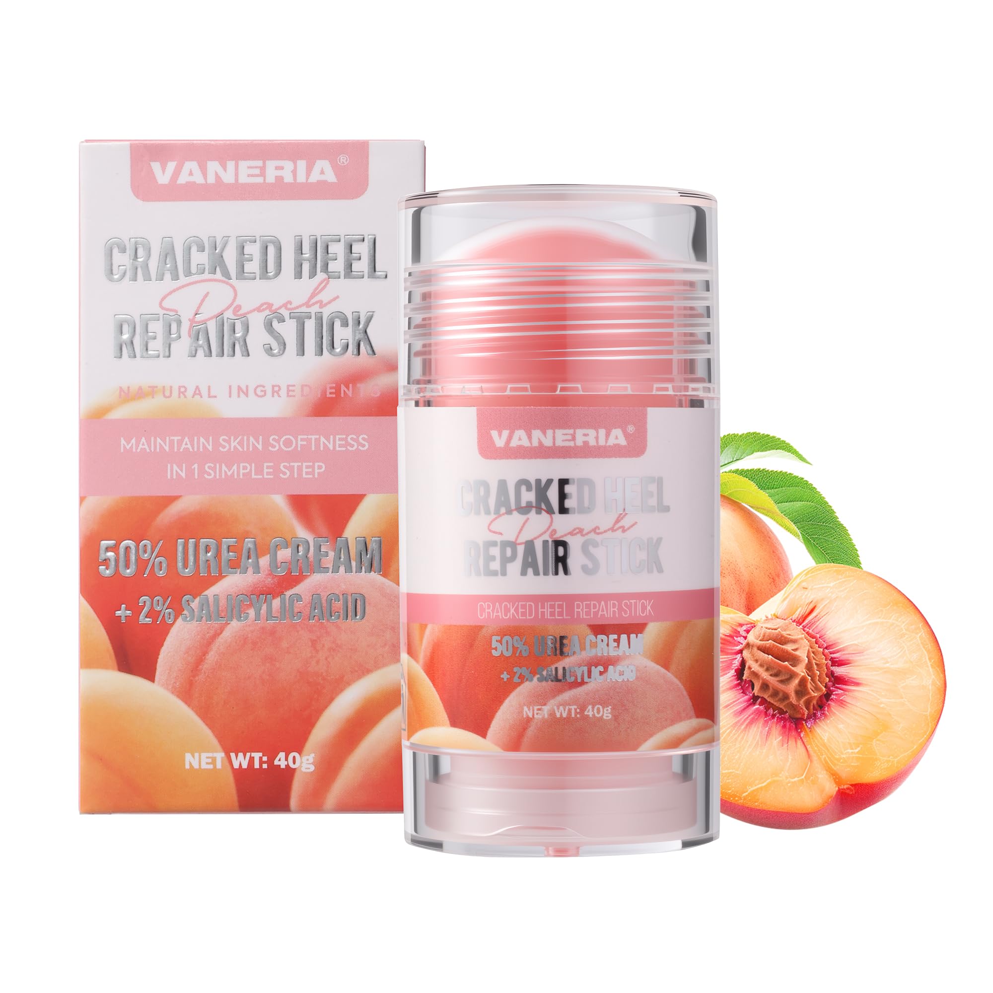 VANERIA Cracked Heel Repair Stick, Heel Balm for Cracked Feet Treatment with Shea Butter & Coconut Oil, Deeply Moisturize & Soften Feet,Exfoliates Dead Skin 40g (Peach)