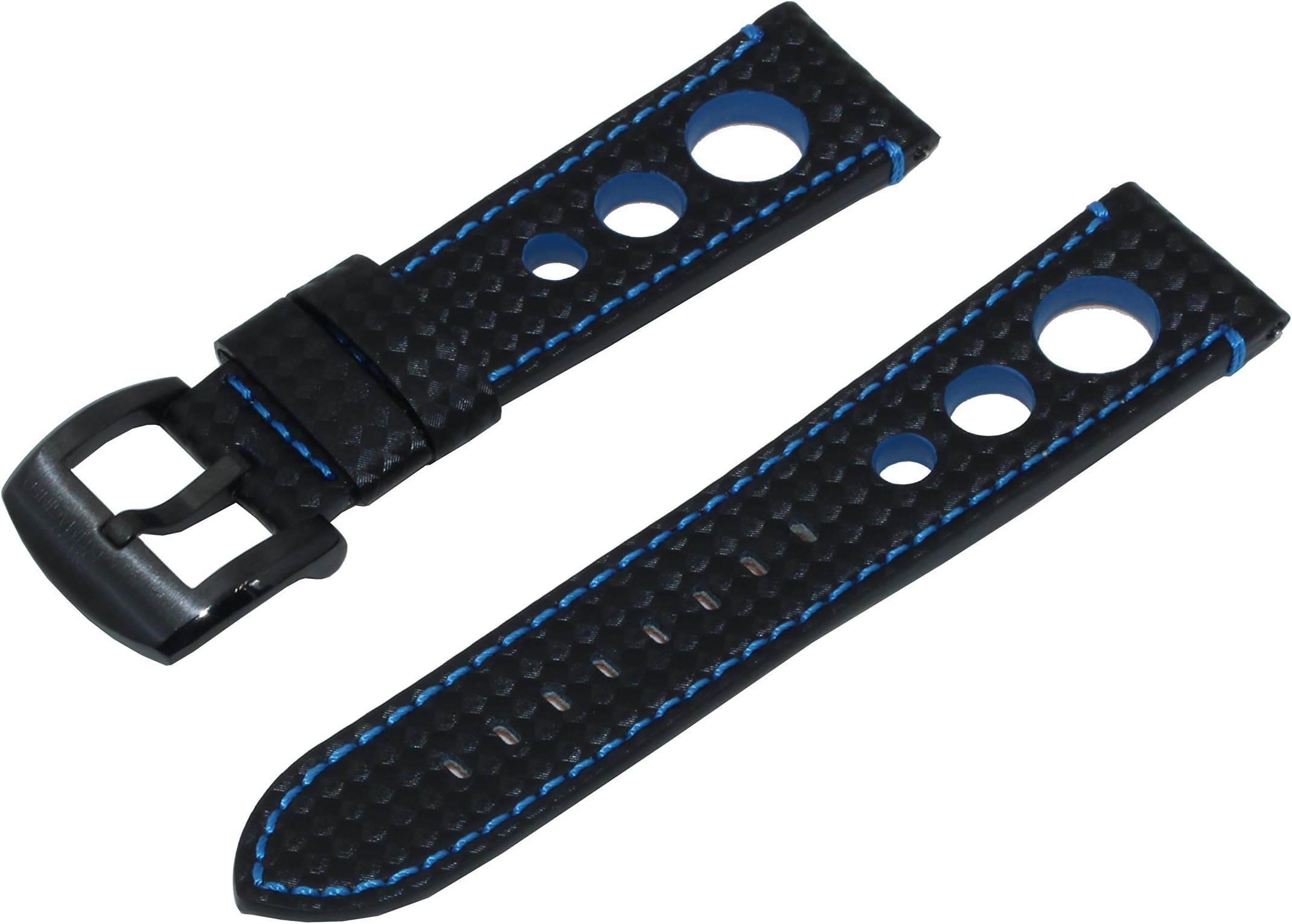 Real Leather Carbon Fibre Embossed Rally Style Watch Band Strap with Stainless Steel Buckle