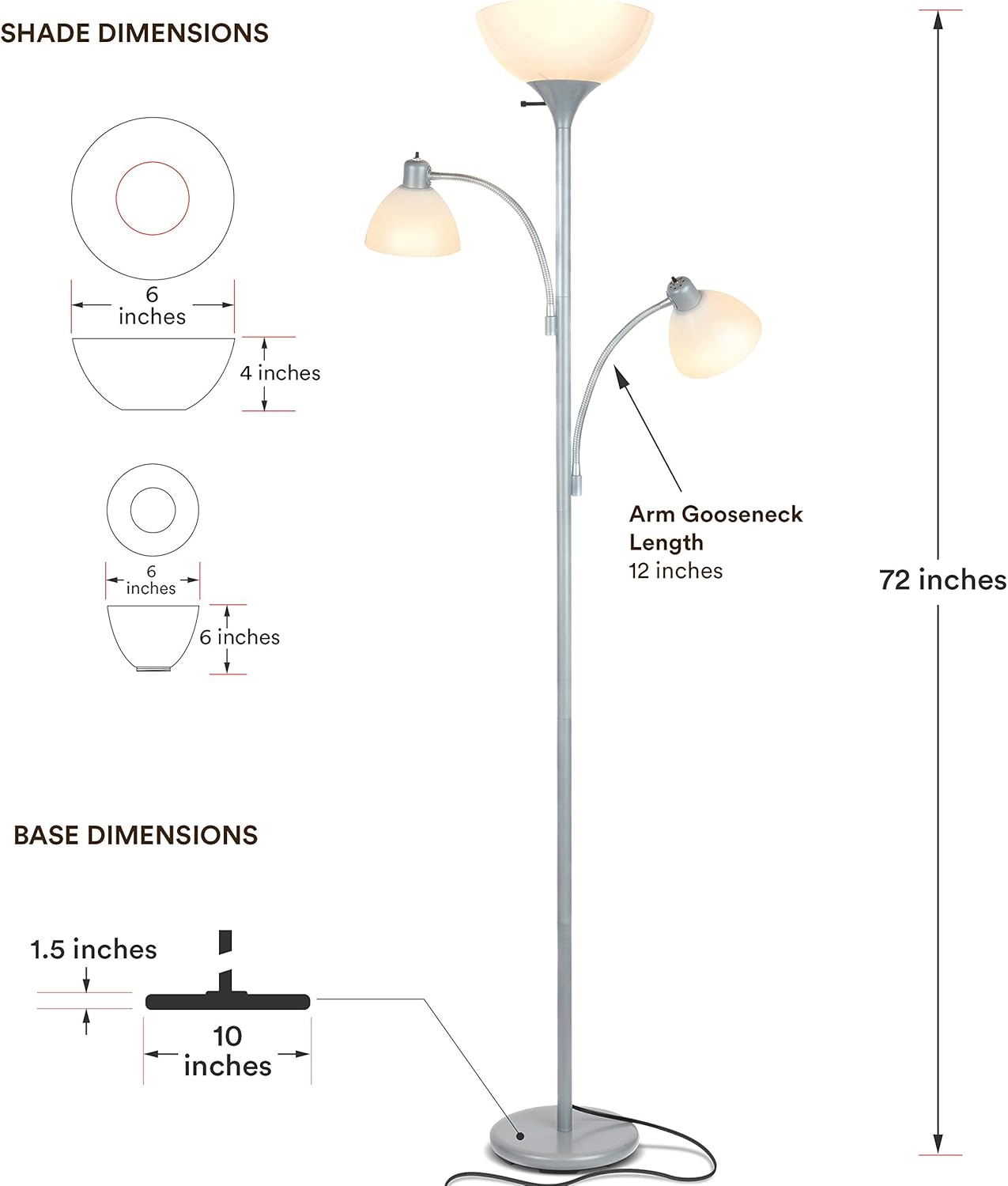 Office Lighting Modern Standing Torchiere Light For Living Room Dorm Room Bedroom Office Sky Dome Double Dimmable Tall Pole Led Floor Lamp With Two Reading Arms Den Brightech Silver Floor Lamps