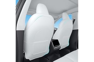 TOPABYTE Seat Back Kick Protector for Tesla Model Y Model 3 Model S Model X Leather Backseat Mats for Kids Wear-Resistant Back Seat Cover with Extra Organizer Pocket 2 PCS -White