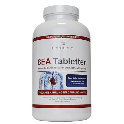 Netzeband 8EA - 8 essentielle Aminosäuren 240 vegane Tabletten im optimalen Verhältnis L-Leucin, L-Valin, L-Isoleucin, L-Phen