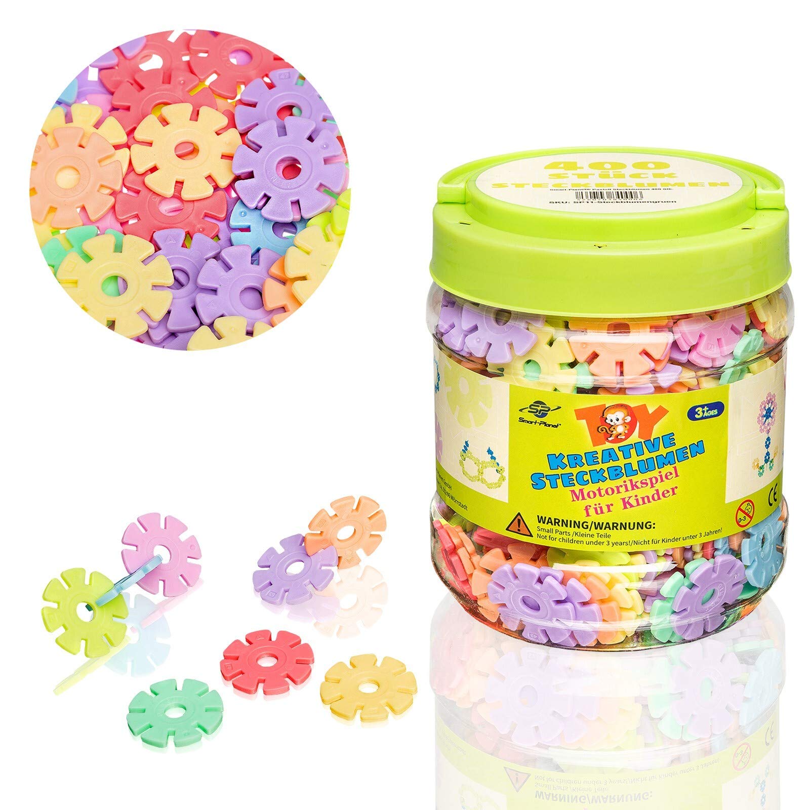 Smart-Planet 400 Flowers in Tin ART_CRAFT_KIT, Multicolored Building Blocks for Kids 3 Years and Up, Educational Toy for Creativity and Motor Skills Development