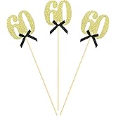 Sotpot 8 pcs Gold Glitter 60th Birthday Centerpiece Sticks, Number 60 with Bow Centerpieces Table Flower Topper for Man Woman 60th Birthday Anniversary Table Party Decorations