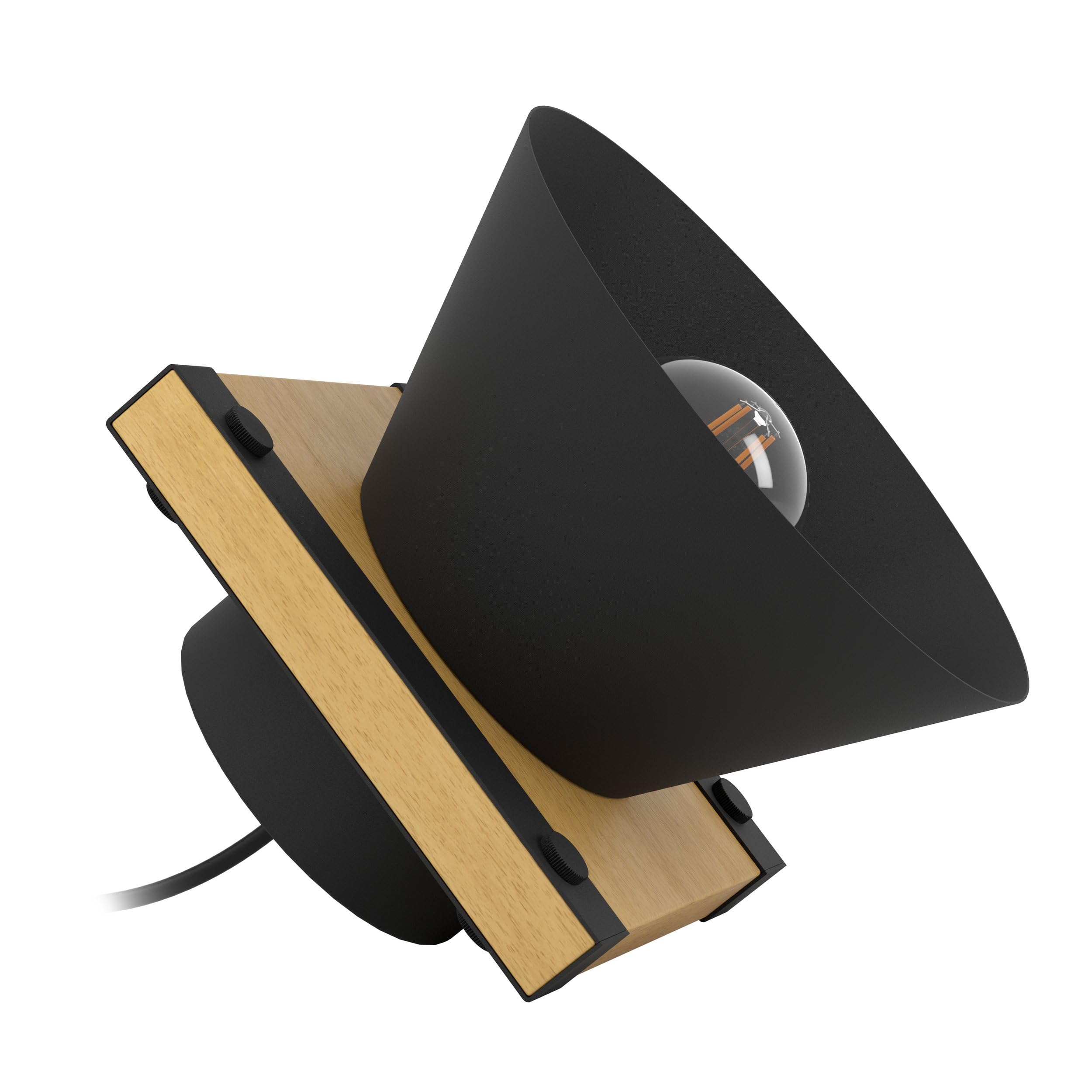 Eglo LED Bedside lamp Maccles, Decorative Light Fixture, FSC100HB, Living Room and Bedroom Lighting, Black Metal and Wood, E27 Fitting