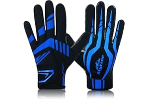 Alytree Football Gloves for Kids 8-12,No-Slip Youth Wide Receiver Glove,Enhanced Performance Silicone Gloves, Adjustable Super Sticky for Boys and Girls (Blue-Black-M/L)