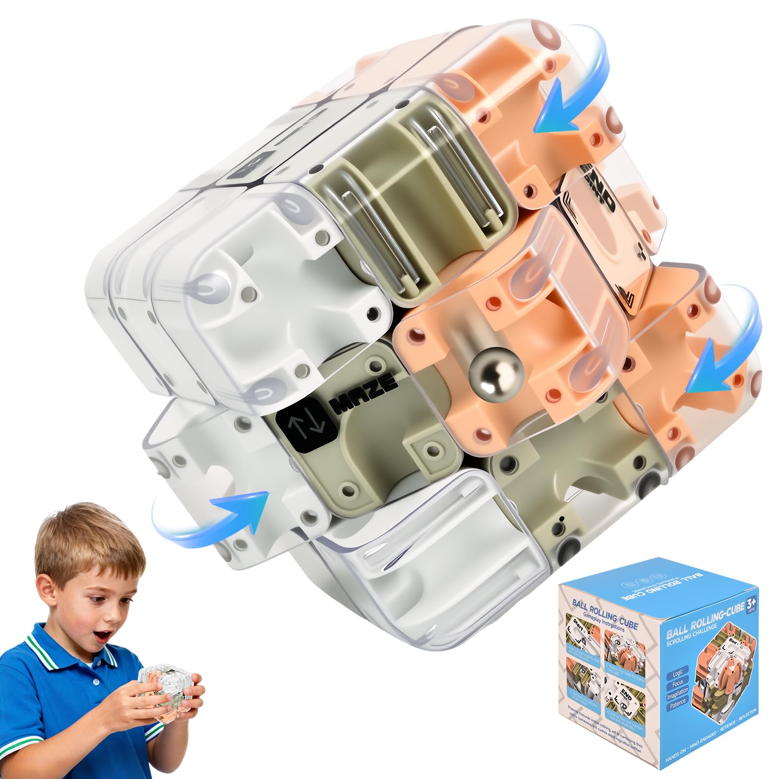 Large Labyrinth 3D Maze Cube -Stress Relief & Logic Development Intricate Brain Teaser Toy for Kids & Family | Perfect for Family Game Night (Orange)