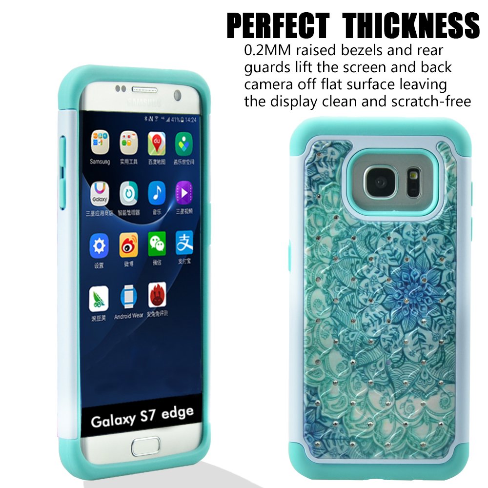 Galaxy S7 Edge Case, MagicSky [Shock Absorption] Studded Rhinestone Bling Hybrid Dual Layer Armor Defender Protective Case Cover for Samsung Galaxy S7 Edge (Flower)