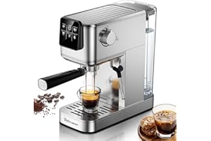 RELEXNOW Espresso Machine, 20 Bar Espresso Maker Milk Frother & LCD Panel, Hot & Iced with Rapid Cold Brew, Stainless Steel Espresso Coffee Machine with 41oz Water Tank for Cappuccino, Latte