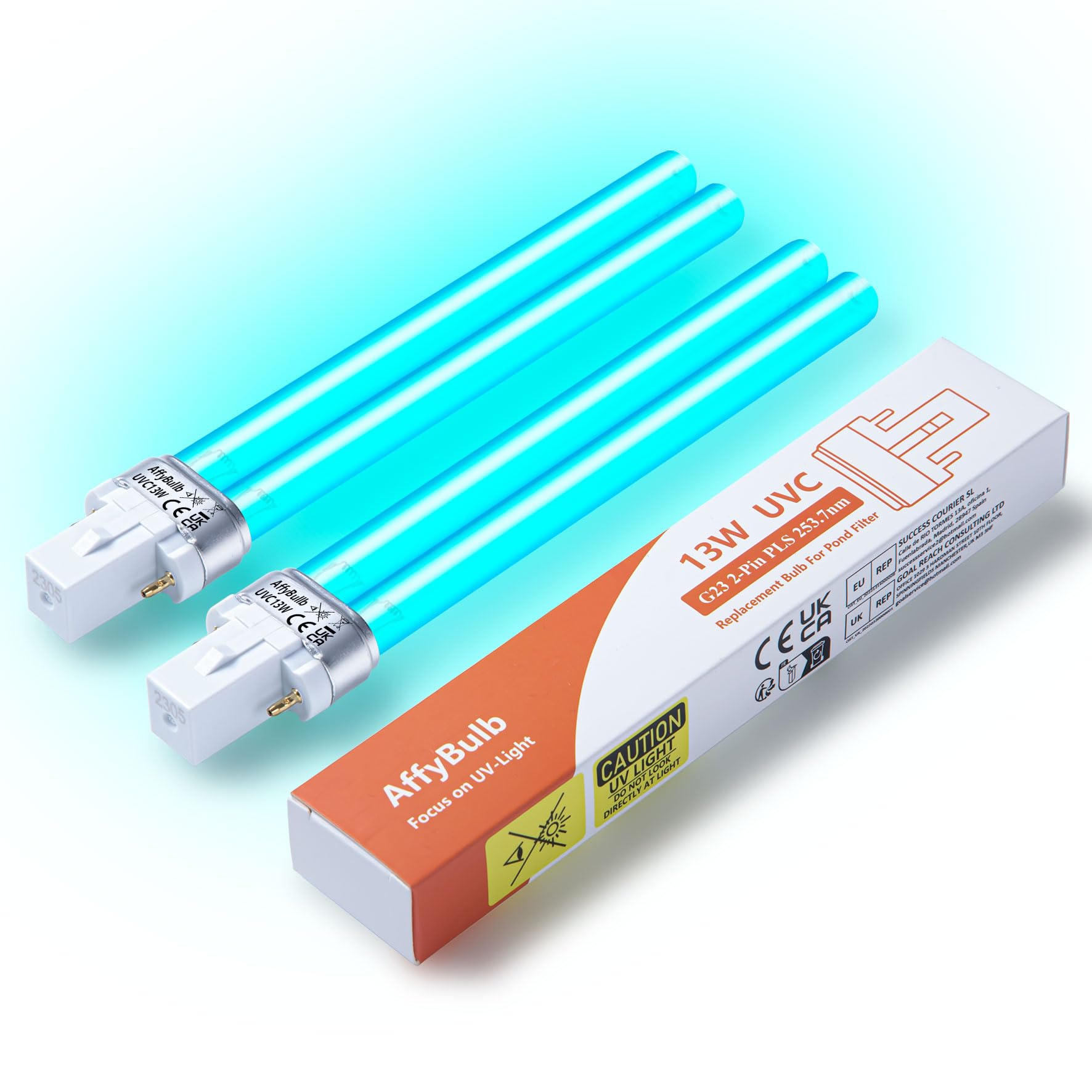 AffyBulb 2 * 13W G23 PLS Replacement UV Bulb,for Pond UVC Filters Machine or Clarifiers