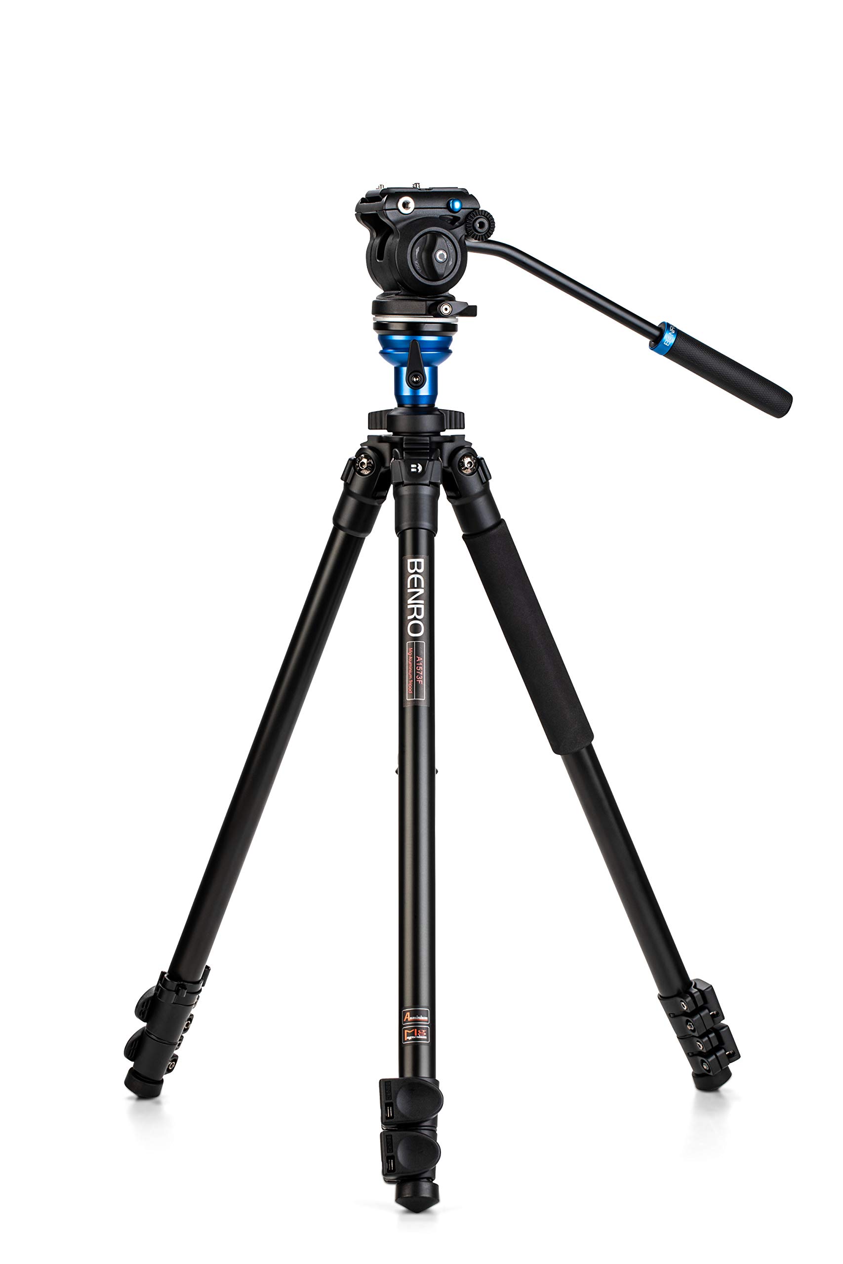 Benro A1573F Series 1 AL Video Tripod & S2PRO Head - Levelling Column, 3 Leg Sections, Flip Lock Leg Release