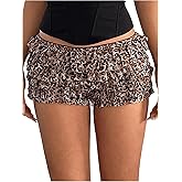 Verdusa Women's Leopard Print Low Waist Mini Shorts Y2k Ruffle Layered Skinny Shorts