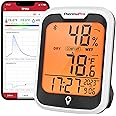 ThermoPro TP358 Bluetooth Thermometer for Room Temperature with Built-in Clock, Smart Temperature Sensor and Humidity Meter with Backlit, 260Ft Hygrometer Indoor Thermometer with Data Storage Export