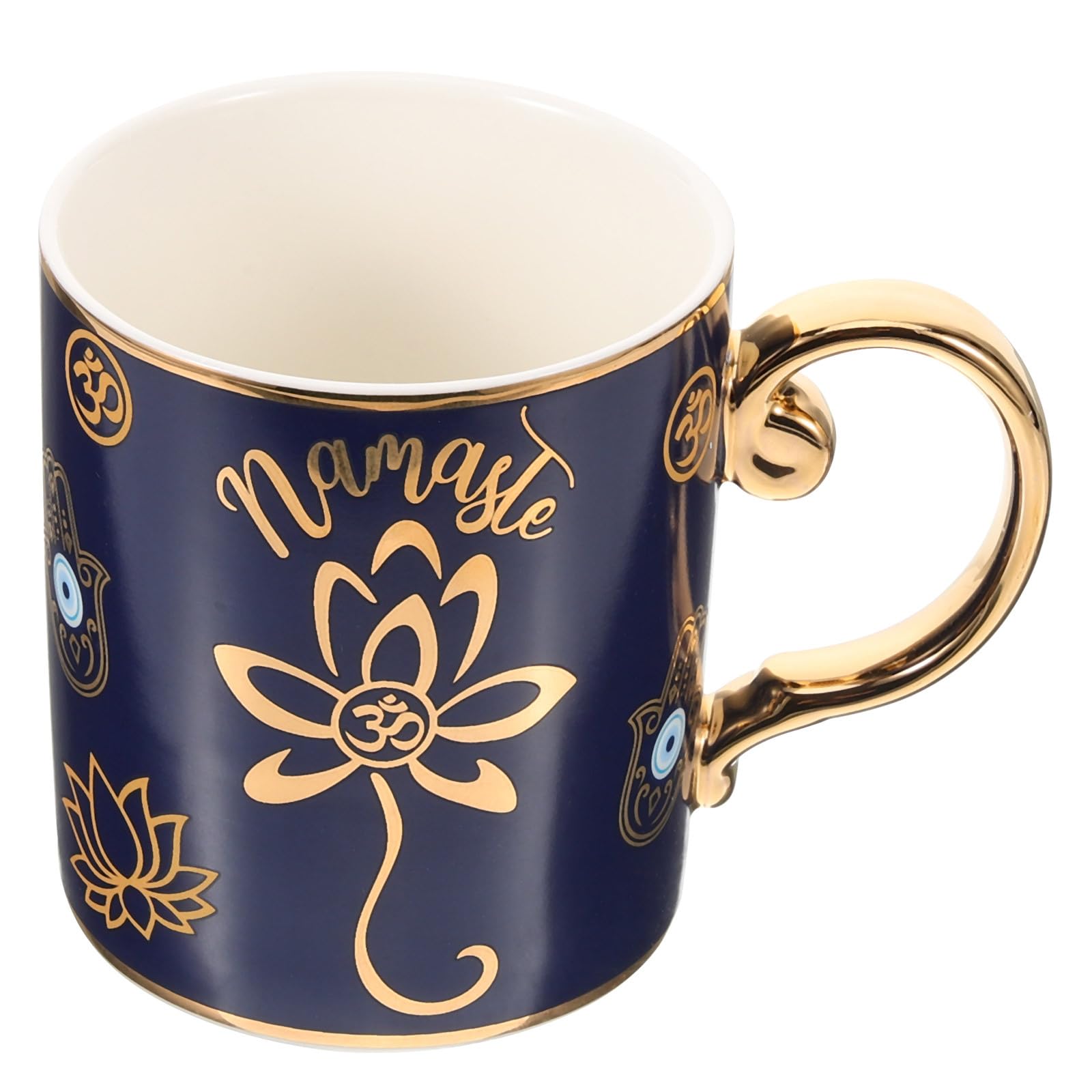 TOPBATHY Ceramic Coffee Cup Saucer Set with Navy Blue Evil Eye Design Turkish Style Vintage Mug for Home and Office Use Comfortable Grip Stackable 5X3X3 Inches