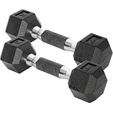 Yes4All Hex Dumbbells, Rubber Coated, Chrome Grip Hand Weights | Hex-Shaped with Ergonomic Chrome Handles Prevent Rolling and Provide a Secure Grip, Suitable for Home Gyms