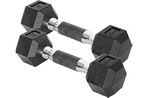 Yes4All Chrome/Rubber Grip Encased Hex Dumbbells – Hand Weights With Anti-Slip 10-30 LBS Pair