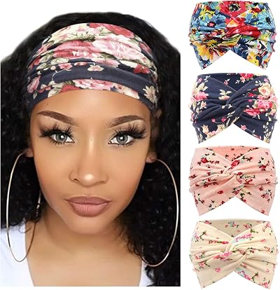 DRESHOW 4 Pack Turban Headbands Women Wide Vintage Knoted Hair Accessories