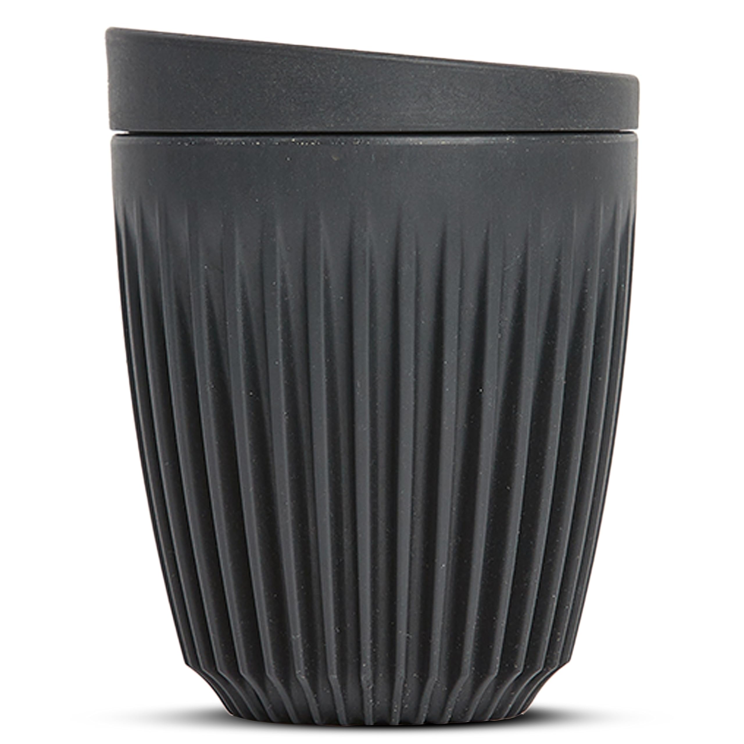 HUSKEE Coffee Cups with Lids - Reusable Coffee Cup with Unique Fins for Espresso, Cappuccino, Americano, Mocha - Insulated & Portable Latte Cups Made with Repurposed Coffee Husks (Charcoal, 8oz) — image 1