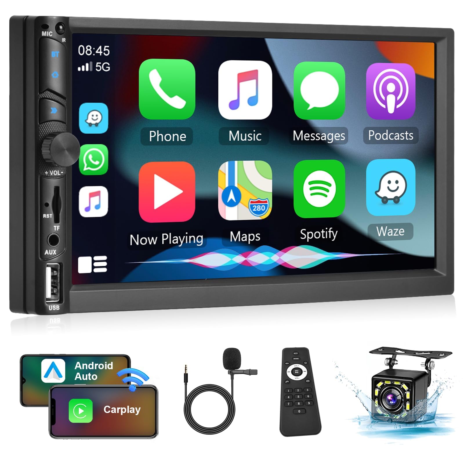 Photo 1 of [Upgrade] Wireless Carplay Double Din Car Stereo, Podofo 7 Inch Touchscreen Car Radio with Wireless Android Auto, Bluetooth, USB/TF/Aux/Subwoofer Ports, SWC, FM, Voice Control, Backup Camera