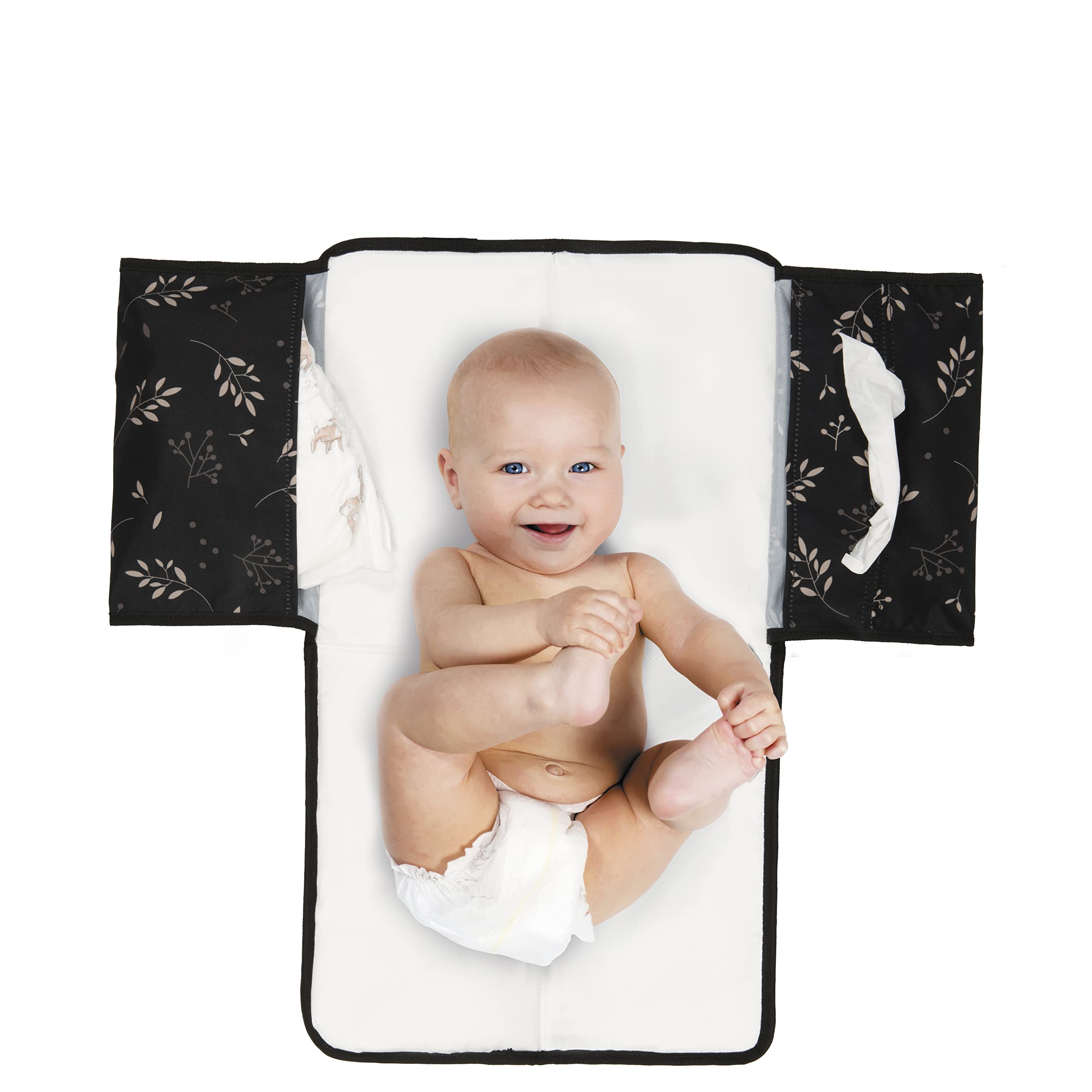Dooky - Changing Mat for On the Go 60 x 34 cm - Romantic Leaves Black - Baby Changing Mat, Changing Bag - Easy Washable - 40% Polyester 30% Foam 30% Peva - Black