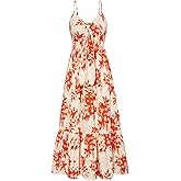 GRACE KARIN Women's 2026 Summer Maxi Dress Floral Tie Front Spaghetti Strap Casual Boho Beach Flowy Sundress with Pockets