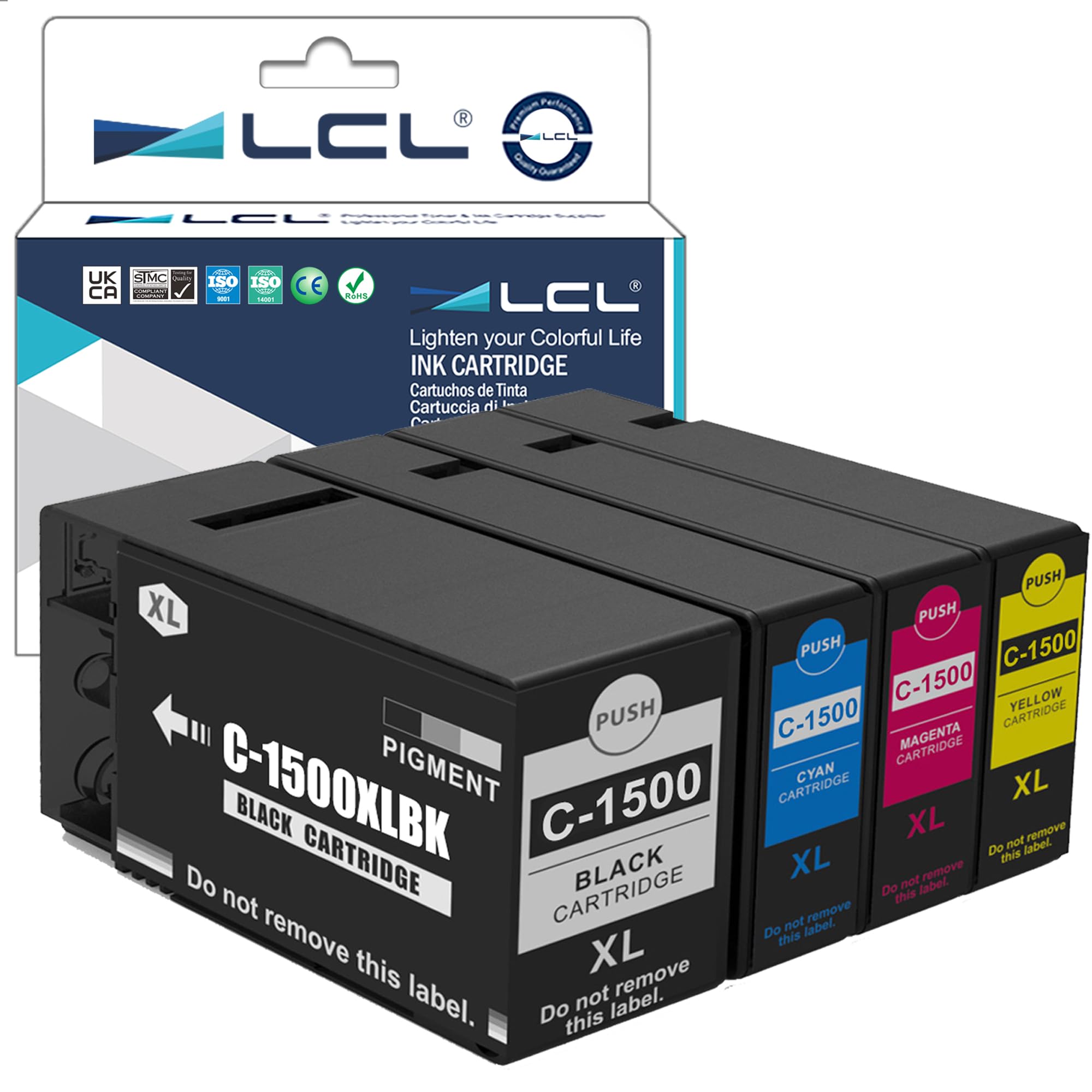 LCL 1500XL PGI-1500XL Ink Cartridge Replacement for Canon 1500 1500XL PGI-1500XL for Canon MAXIFY MB2050 MB2150 MB2155 MB2350 MB2750 MB2755 MB2300 MB2000 (4PK KCMY)