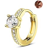 Jewseen 20G 14K Gold Plate Huggie Earing for Women 925 Sterling Silver Huggie Hoop Earrings for Gift Clear CZ Cartilage Earrings Hoop Hypoallergenic Helix Daith Conch Rook Piercing Jewelry