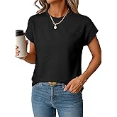 EVALESS Womens Summer Tops Crewneck Cap Sleeve Dressy Casual Business Textured Solid Loose Basic T Shirts Tee Blouses