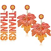 Thanksgiving Fall Earrings for Women Beaded Pumpkin Maple Leaf Earrings Cute Turkey Drop Dangle Earrings Autumn Holiday Earrings Party Jewelry Gifts