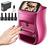 HNBYLMM 3D Automatic Nail Art Printer, Smart Nail Painting Machine | 5'' Touchscreen, 10s Fast Print &amp; Cure, 2000+ Designs, APP Control, 4800 DPI Resolution, for Home Use and Nail Studios Pink