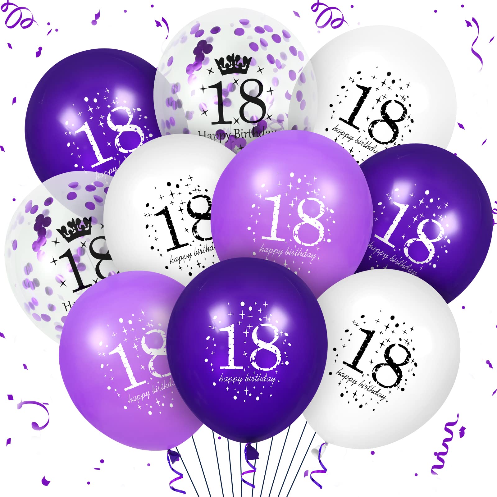 Photo 1 of 18th Purple Birthday Balloons Decorations, 16PCS Purple White Happy 18th Birthday Confetti Latex Balloons for Girls Boys Happy Birthday Party Wedding Anniversary Indoor Outdoor Party Supplies,12 Inch
